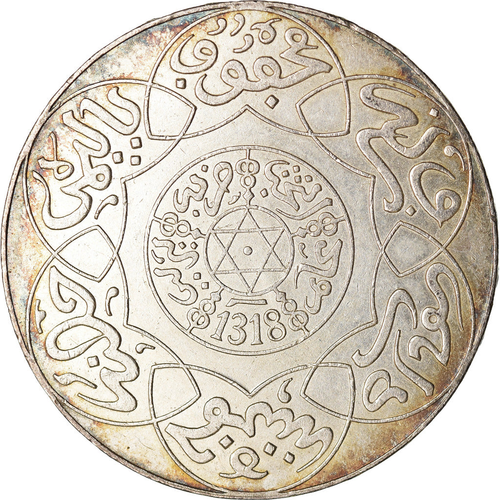 Moneda, Marruecos, 'Abd al-Aziz, 5 Dirhams, 1900, Berlin, SC, Plata, KM:12.1