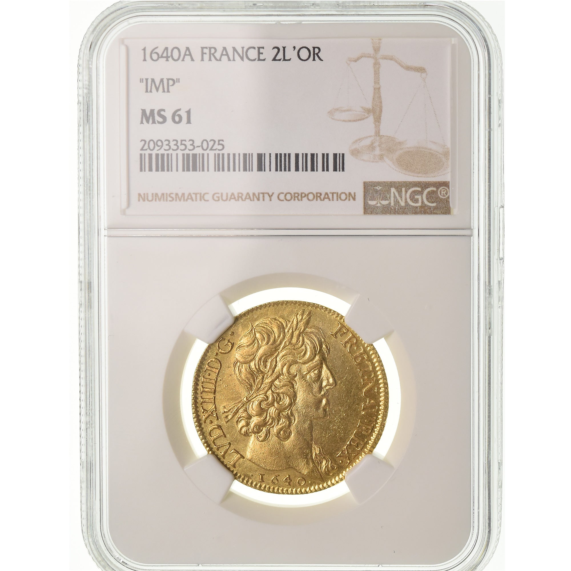 Coin, France, Louis XIII, Double Louis d'or, 1640, Paris, NGC MS61