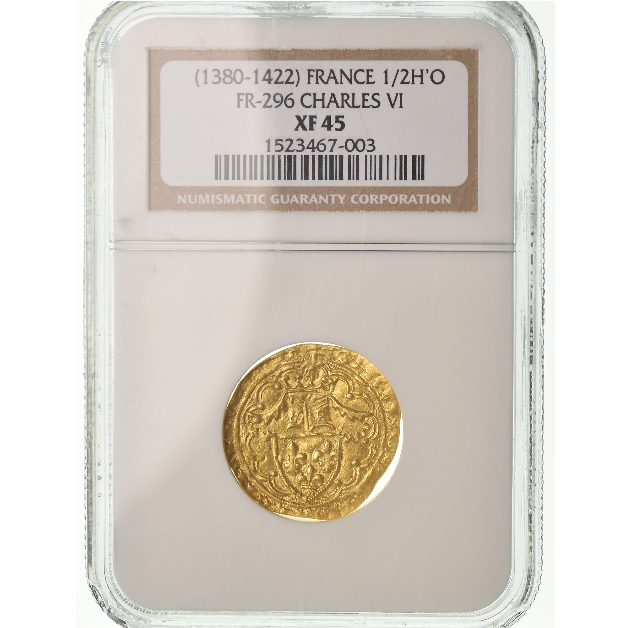 Coin, France, Charles VI, 1/2 Heaume d'or, 1417, La Rochelle, NGC, XF45, Gold