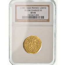 Coin, France, Charles VI, 1/2 Heaume d'or, 1417, La Rochelle, NGC, XF45, Gold