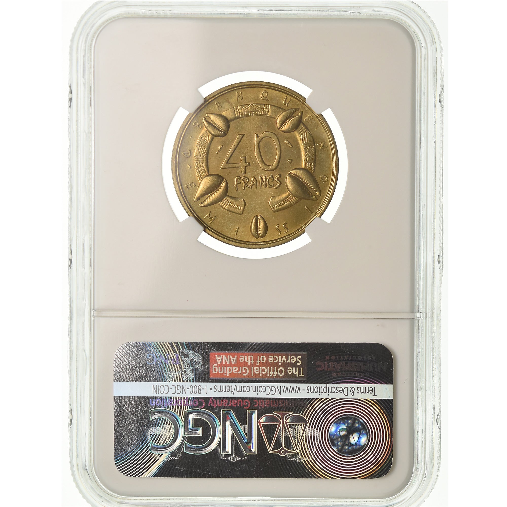 Monnaie, États de l'Afrique centrale, Essai Galtie, 40 Francs, 1958, NGC, MS64
