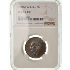 Coin, Greece, George I, 5 Lepta, 1882, Paris, NGC, MS65BN, Copper, KM:54