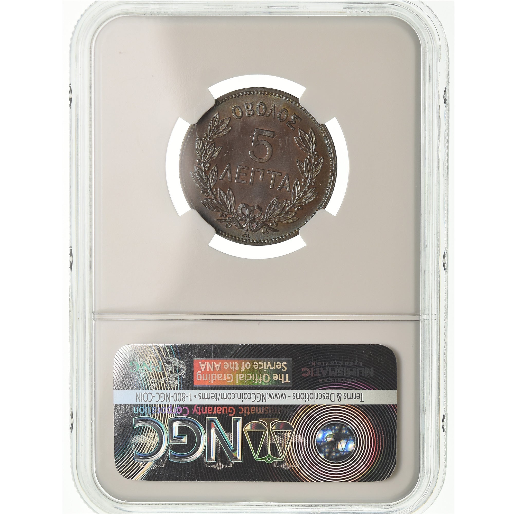 Coin, Greece, George I, 5 Lepta, 1882, Paris, NGC, MS65BN, Copper, KM:54