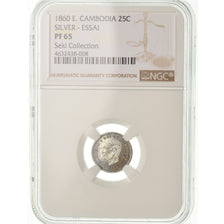 Moneta, Kambodża, Norodom I, 25 Centimes, 1860, PRÓBA, NGC, PF65, Srebro