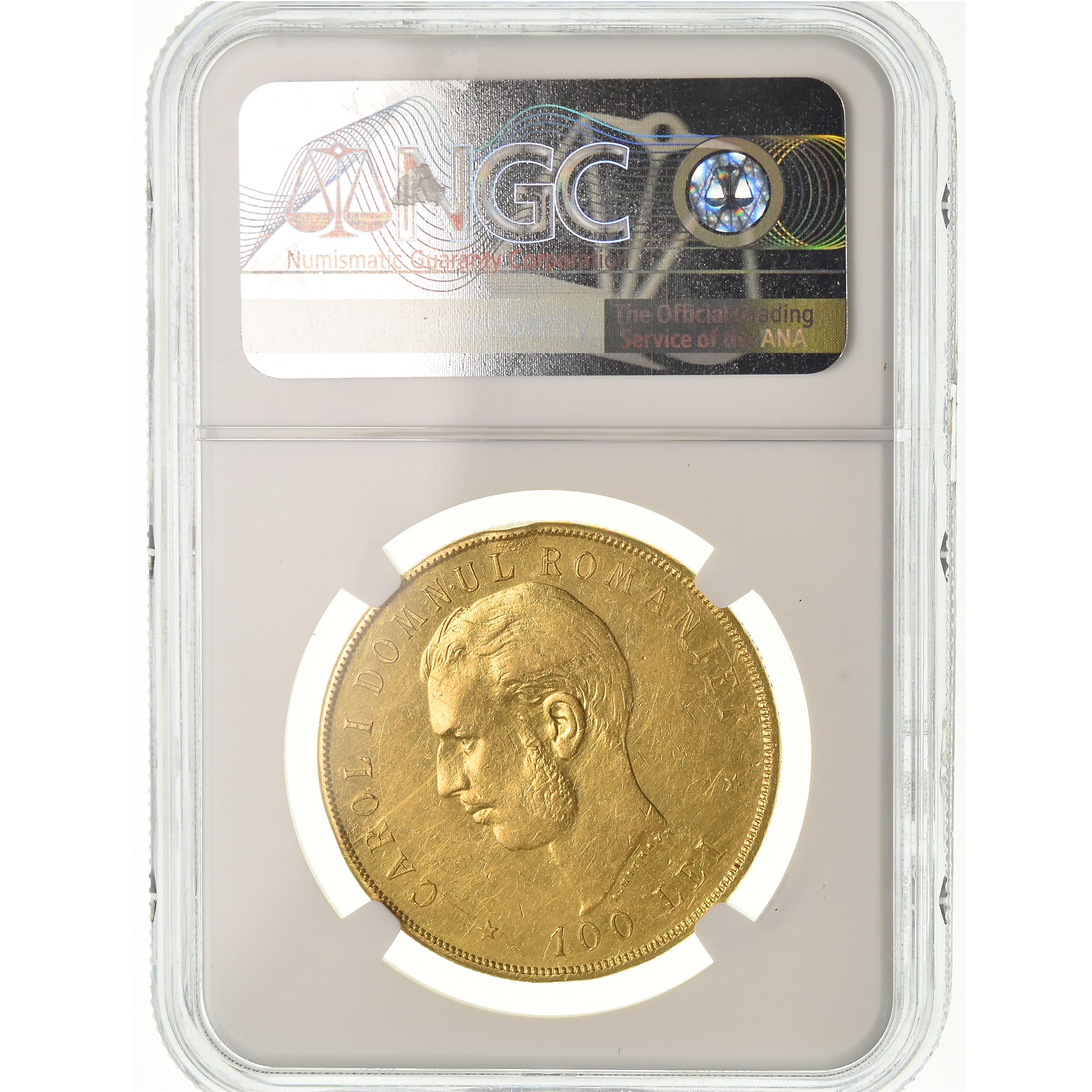 Moneda, Rumanía, Carol I, 100 Lei, 1906, NGC, AU Details, Oro, KM:40, graded