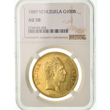 Coin, Venezuela, 100 Bolivares, 1889, Caracas, NGC, AU58, Gold, KM:34, graded