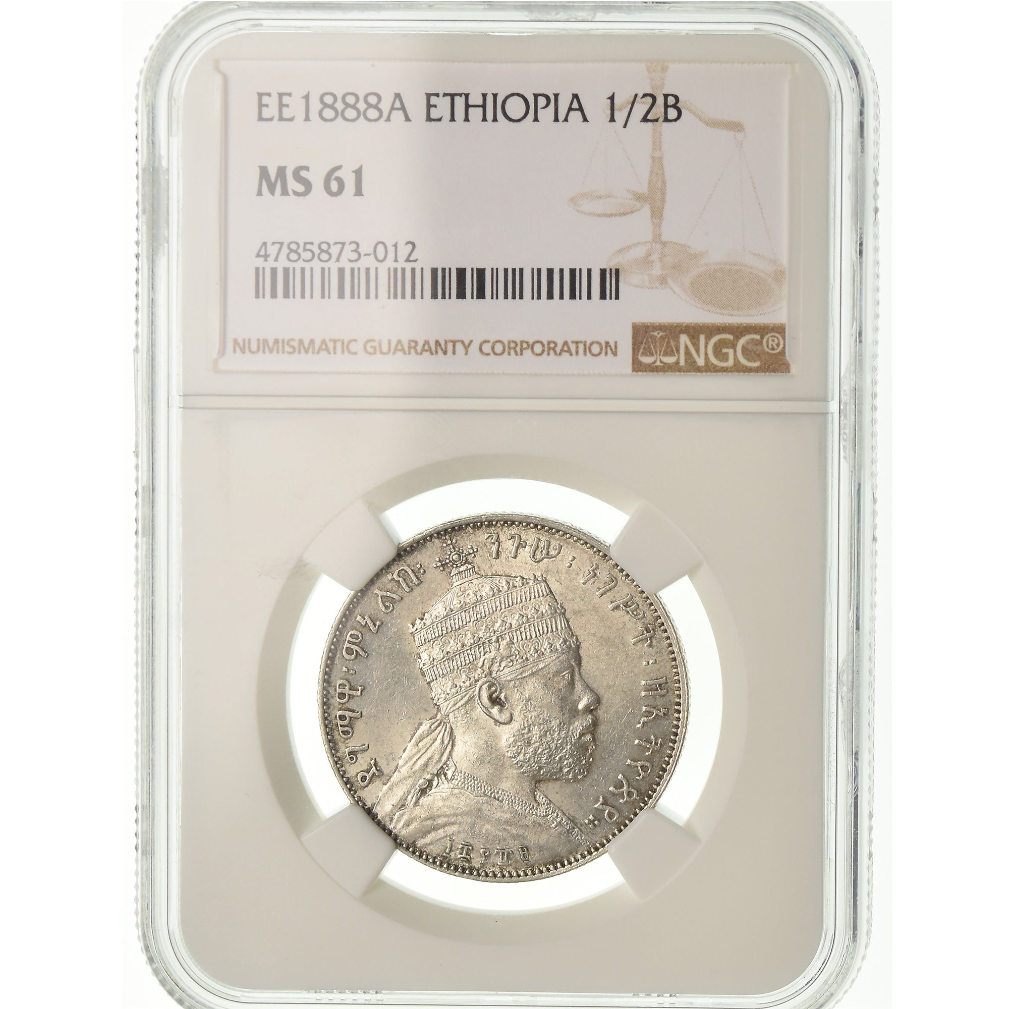 Coin, Ethiopia, Menelik II, 1/2 Birr, 1889 (1897), NGC, MS61, Silver, KM:4