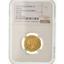 Coin, Spain, Ferdinand & Isabella, Excelente, Seville, NGC, AU58, Gold, graded