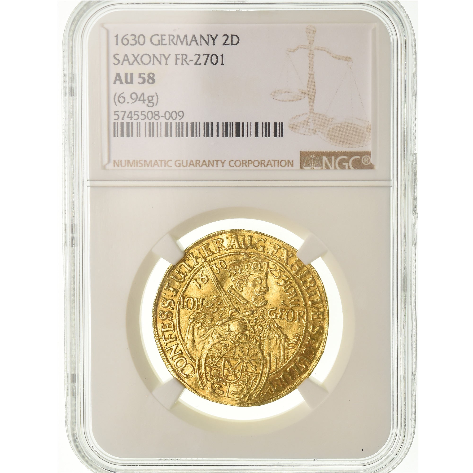 Coin, German States, SAXONY-ALBERTINE, 2 Ducat, 1630, NGC, AU58, Gold, KM:421