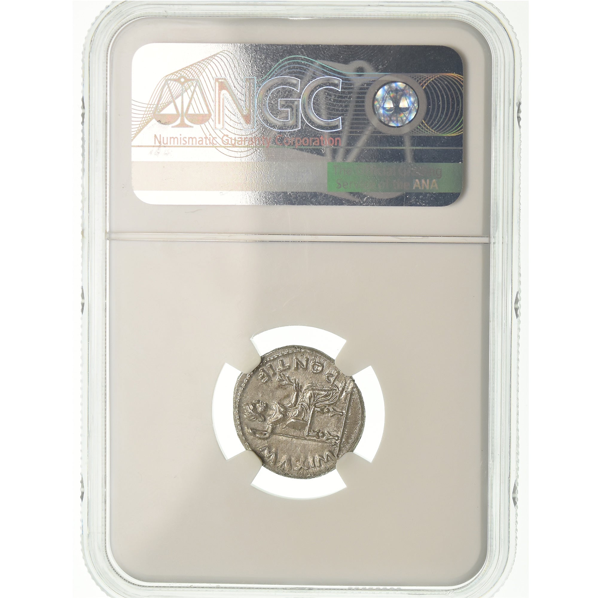 Coin, Tiberius, Denarius, 15-37 AD, Lyon - Lugdunum, graded, NGC, MS, 5/5-3/5