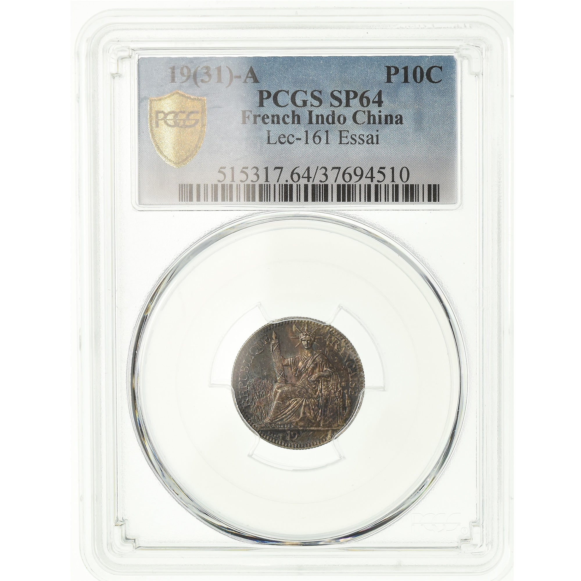 Coin, FRENCH INDO-CHINA, 10 Cents, 19--, Paris, PCGS, SP64, Silver-Bronze