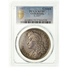 Moneta, Gran Bretagna, James II, Crown, 1687, PCGS, AU55, Argento, KM:463