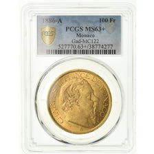 Coin, Monaco, Charles III, 100 Francs, Cent, 1886, Paris, PCGS, MS63+, Gold