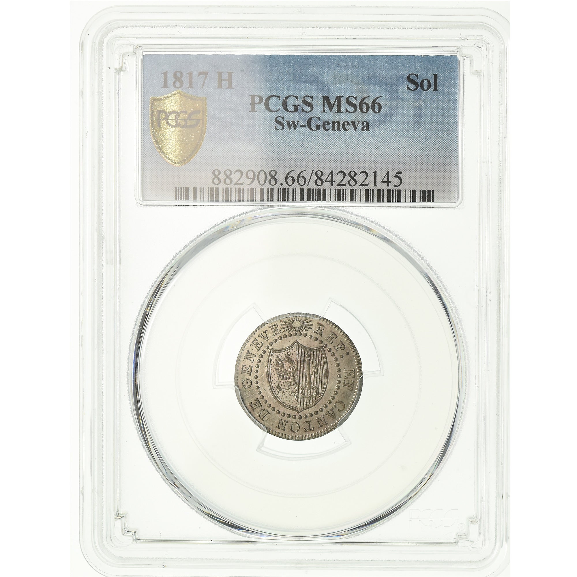 Coin, SWISS CANTONS, GENEVA, Sol, 1817, PCGS, MS66, Billon, KM:116, graded