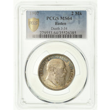 Coin, German States, BADEN, Friedrich I, 2 Mark, 1907, PCGS, MS64, Silver