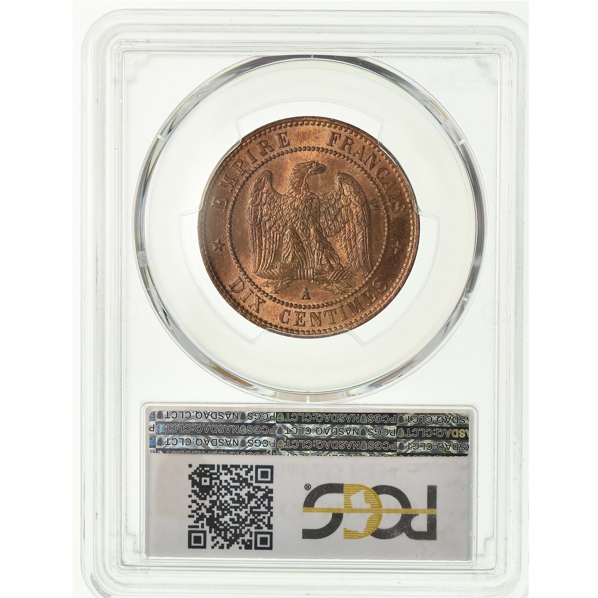 Coin, France, 10 Centimes, 1863, Paris, PCGS, MS64RB, Bronze, KM:798.1, graded