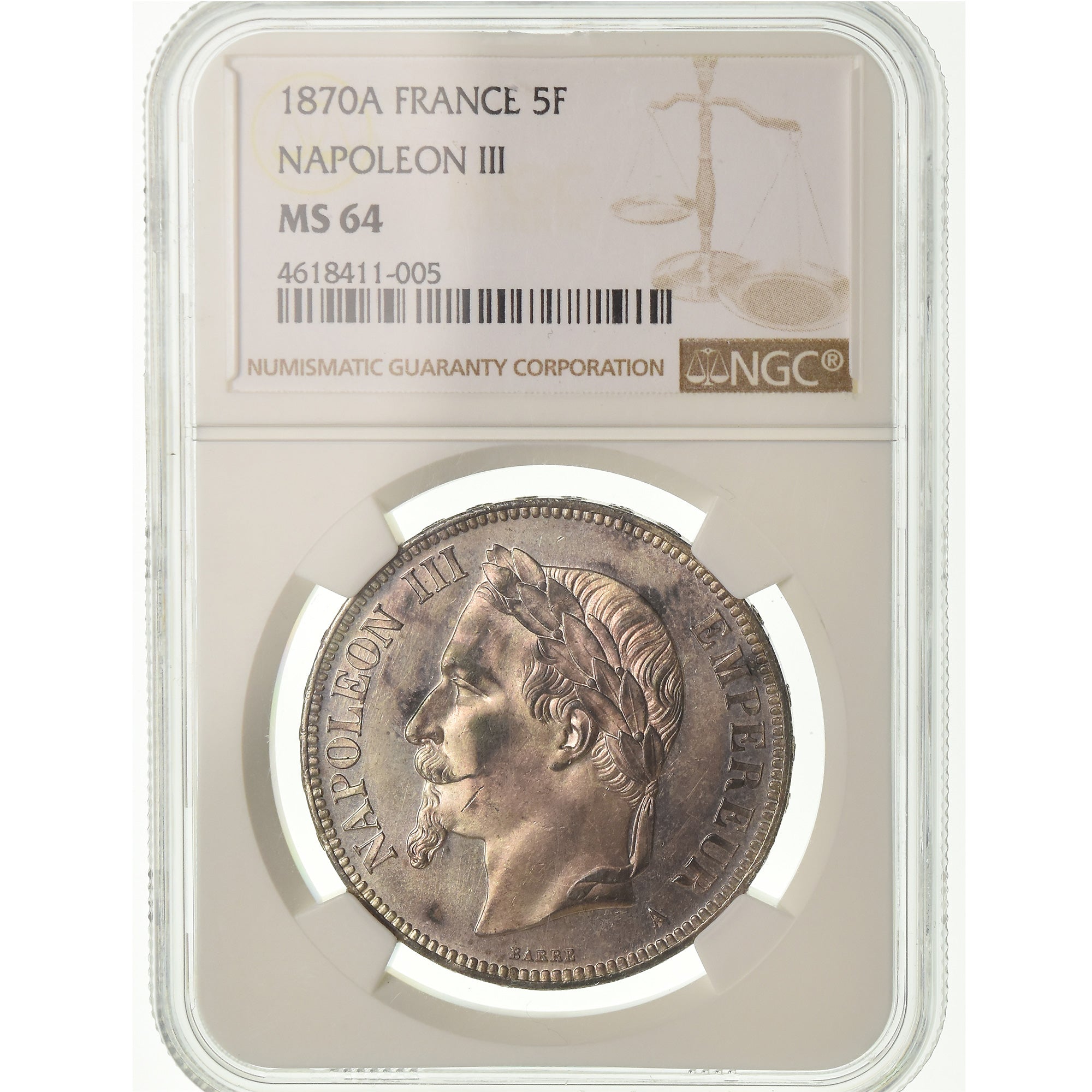 Monnaie, France, Napoléon III, 5 Francs, 1870, Strasbourg, NGC, MS64, Argent