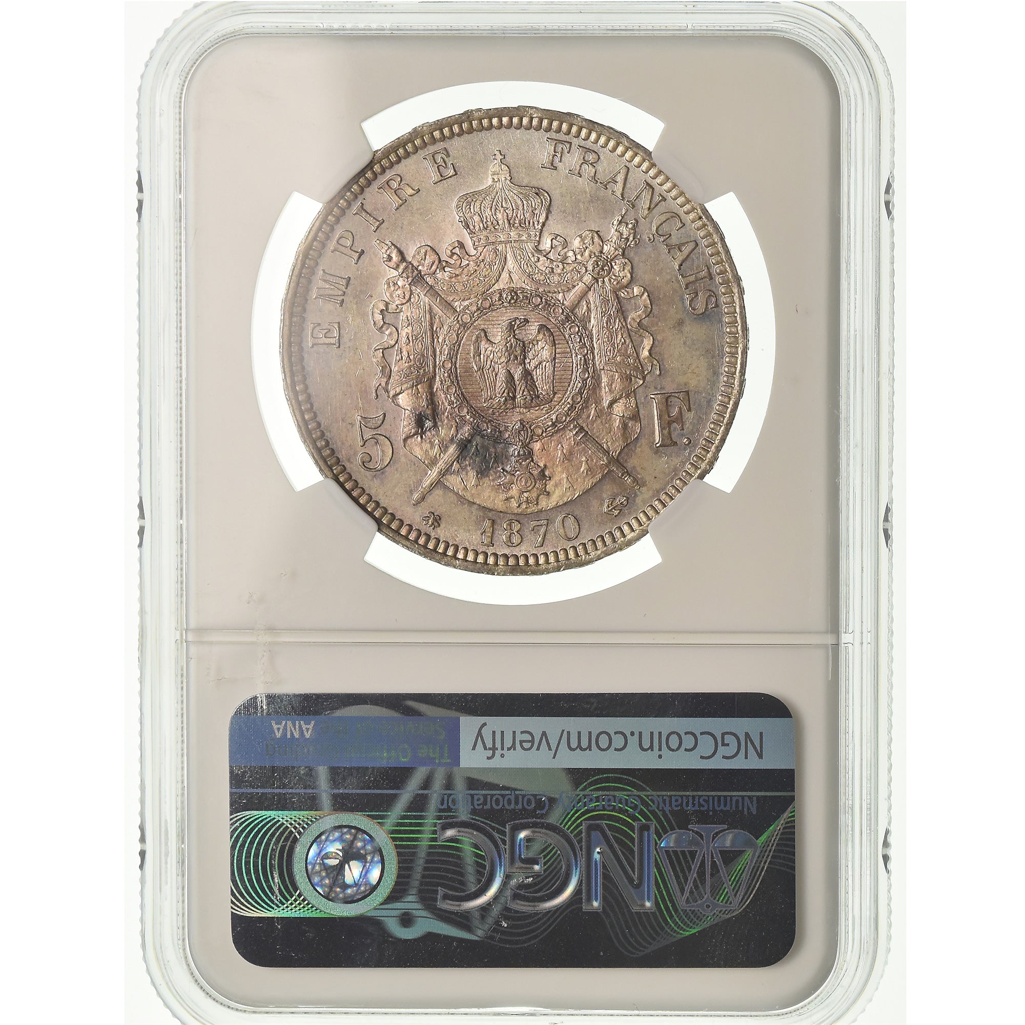 Monnaie, France, Napoléon III, 5 Francs, 1870, Strasbourg, NGC, MS64, Argent