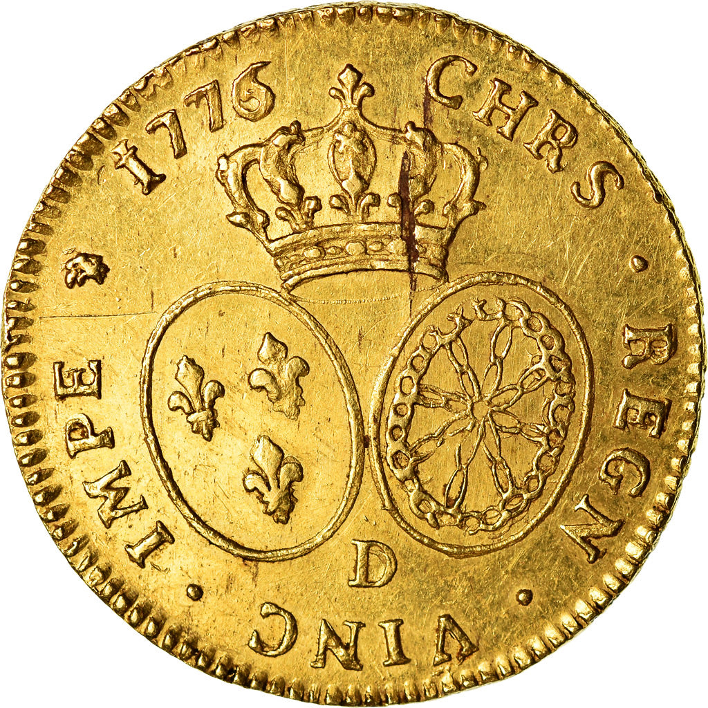 Moneta, Francja, Louis XVI, Double Louis d'or, 1776, Lyon, AU(50-53), Złoto