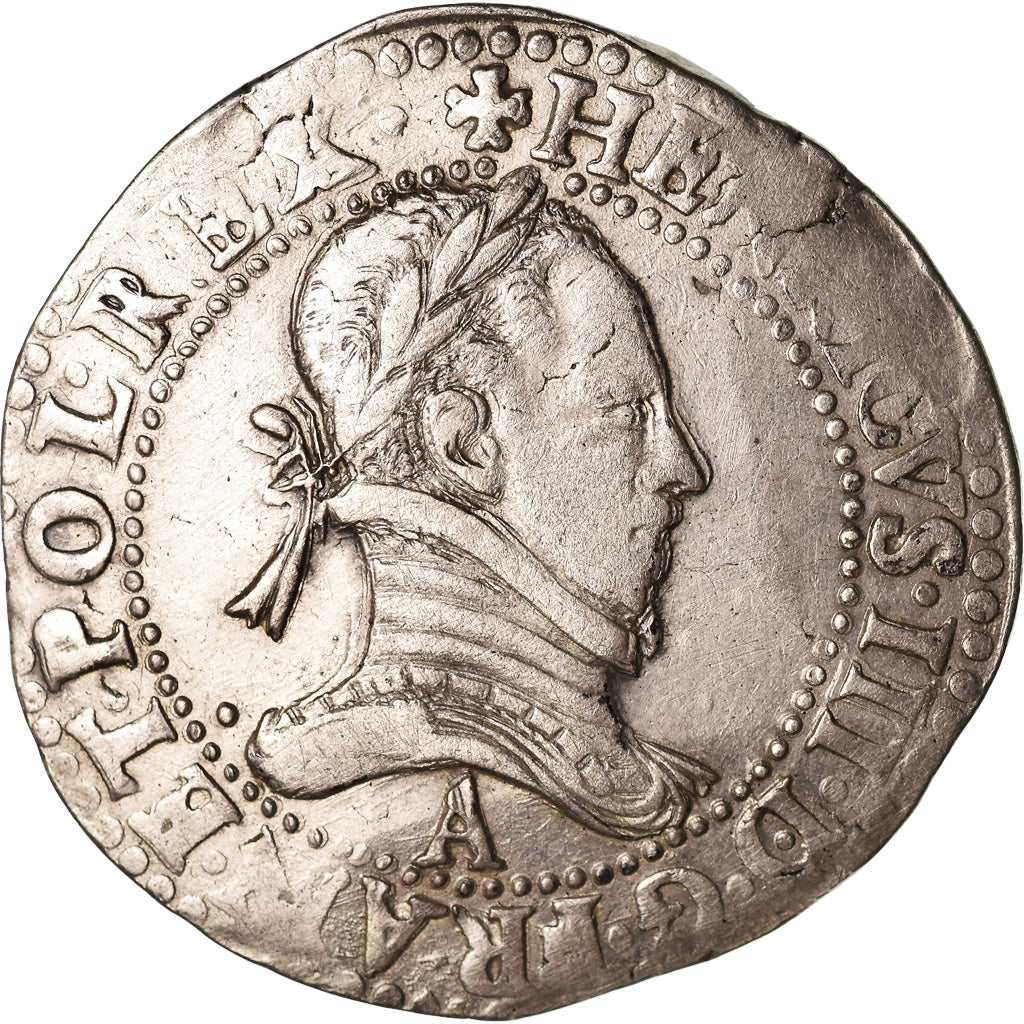 Coin, France, Henri III, Franc au Col Plat, 1580, Paris, EF(40-45), Silver