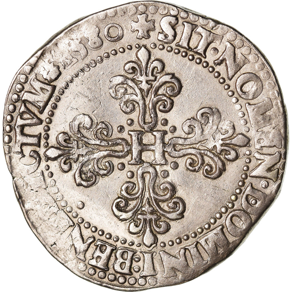 Coin, France, Henri III, Franc au Col Plat, 1580, Paris, EF(40-45), Silver