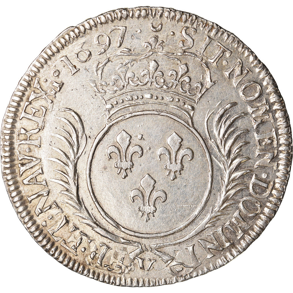 Coin, France, Louis XIV, Écu aux palmes, Ecu, 1697, Troyes, AU(50-53), Silver