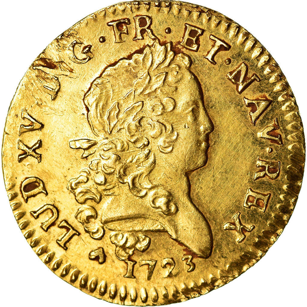 Coin, France, Louis XV, Louis d'or Mirliton, palmes courtes, 1723, Strasbourg
