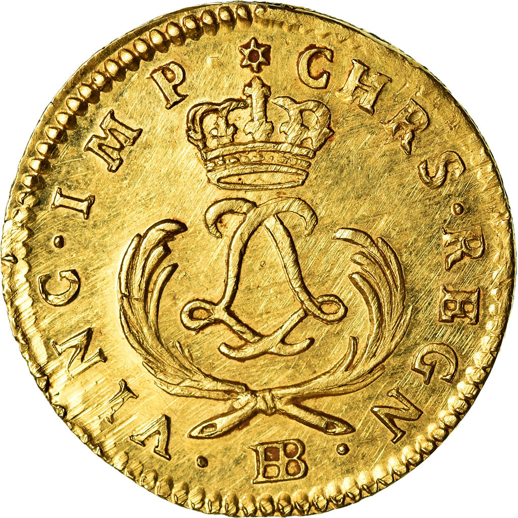 Coin, France, Louis XV, Louis d'or Mirliton, palmes courtes, 1723, Strasbourg
