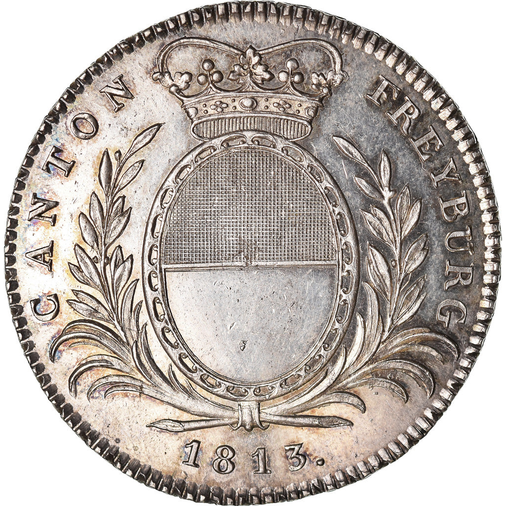 Coin, SWISS CANTONS, FREIBURG, 4 Franken, 1813, Rare, MS(63), Silver, KM:79