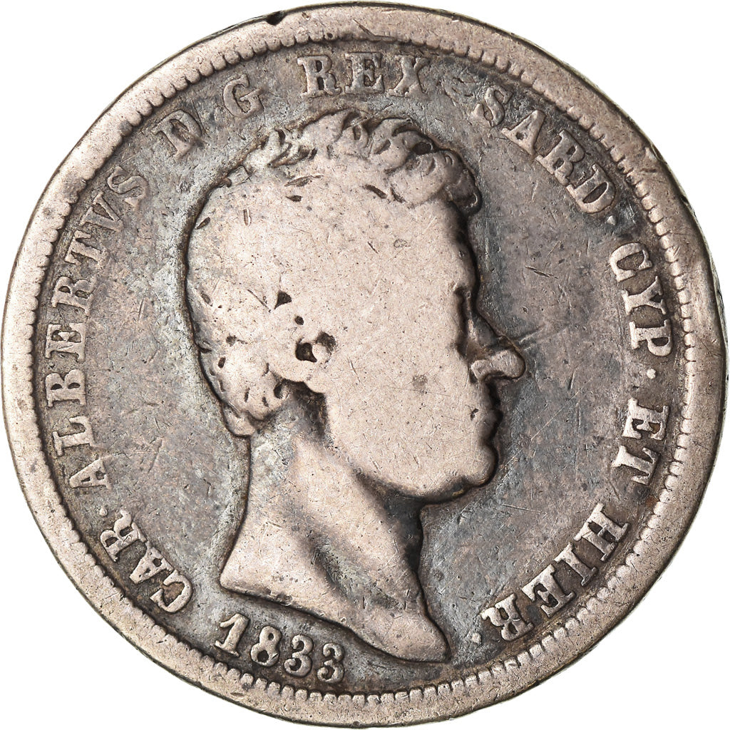 Moeda, ESTADOS ITALIANOS, SARDINIA, Carlo Alberto, 2 Lire, 1833, Genoa