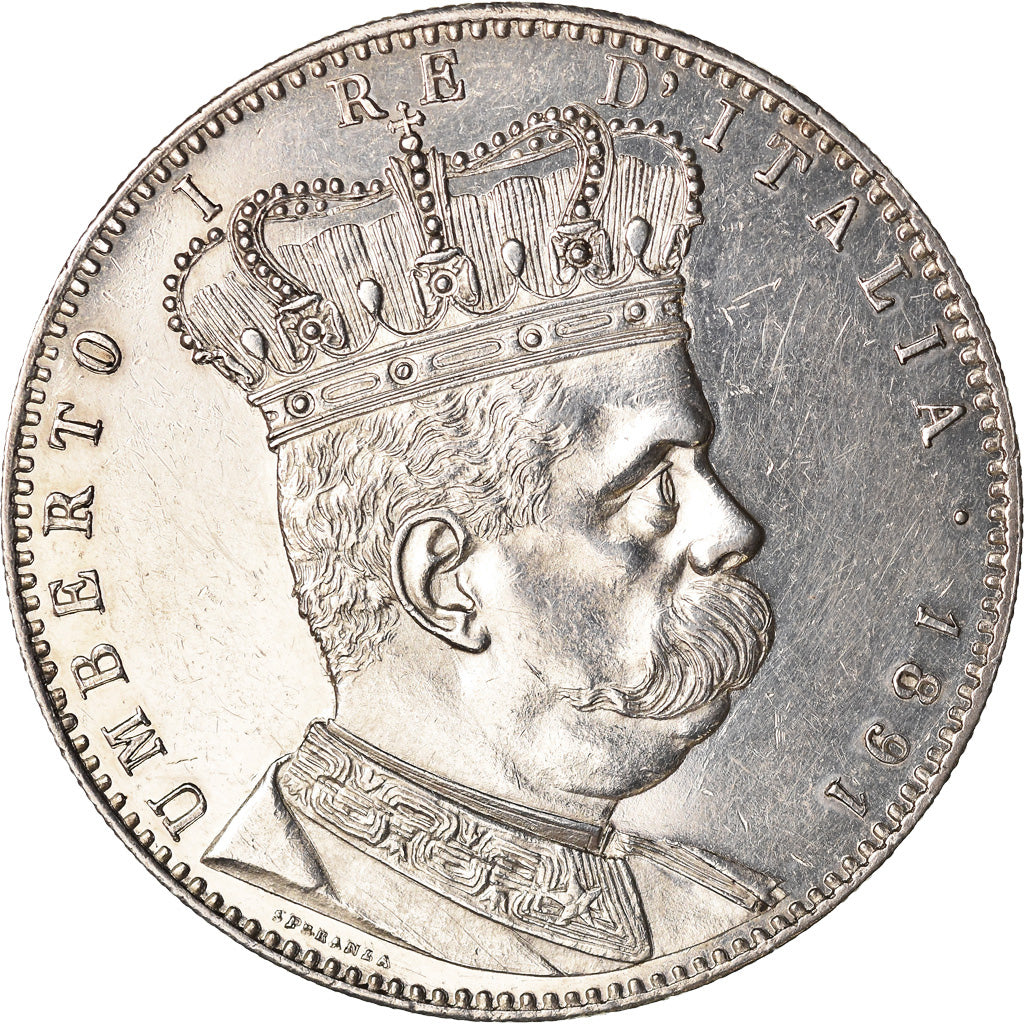 Coin, Eritrea, Umberto I, 5 Lire/Tallero, 1891, AU(55-58), Silver, KM:4