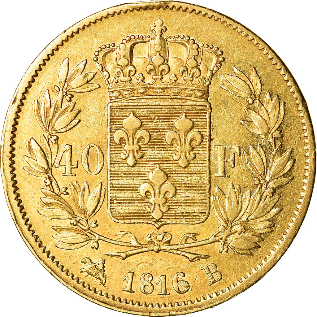 Moneta, Francia, Louis XVIII, Louis XVIII, 40 Francs, 1816, Rouen, BB, Oro