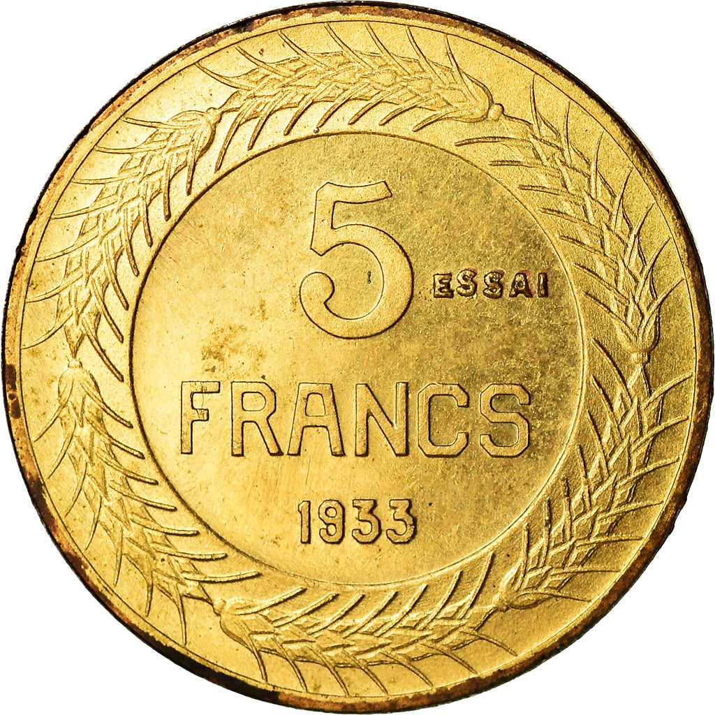 Moneta, Francia, Concours de Cochet, 5 Francs, 1933, ESSAI, SPL, Rame dorato