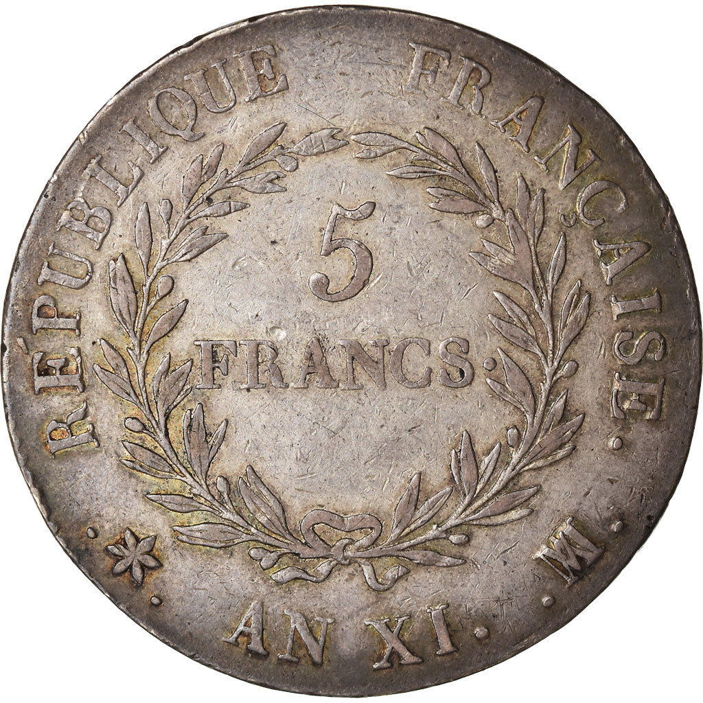 Coin, France, Napoleon I, 5 Francs, An XI, Marseille, EF(40-45), Silver