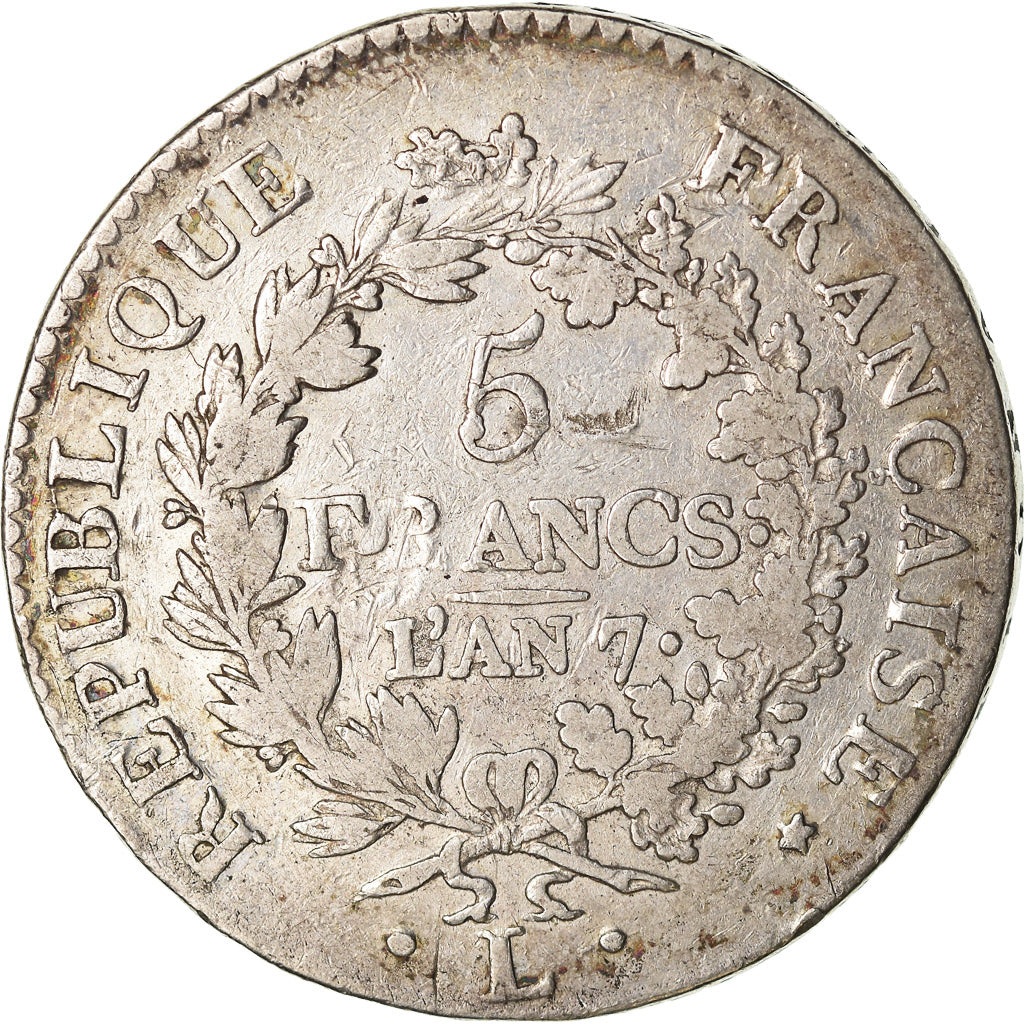 Monnaie, France, Union et Force, 5 Francs, AN 7, Bayonne, TB, Argent