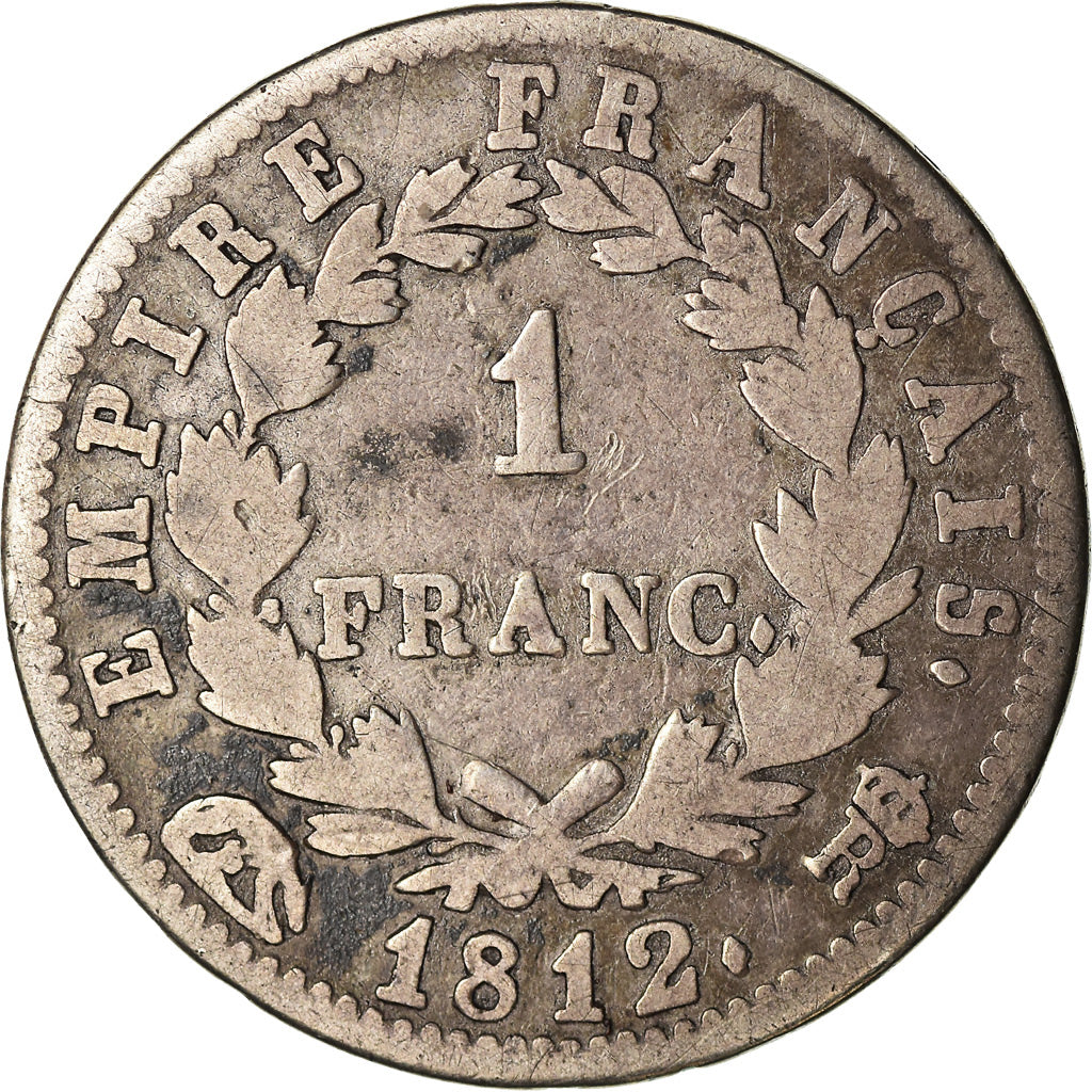 Moeda, França, Napoléon I, Franc, 1812, Roma, VF(20-25), Prata, KM:692.13