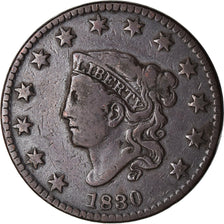 Coin, United States, Coronet Cent, Cent, 1830, U.S. Mint, Philadelphia