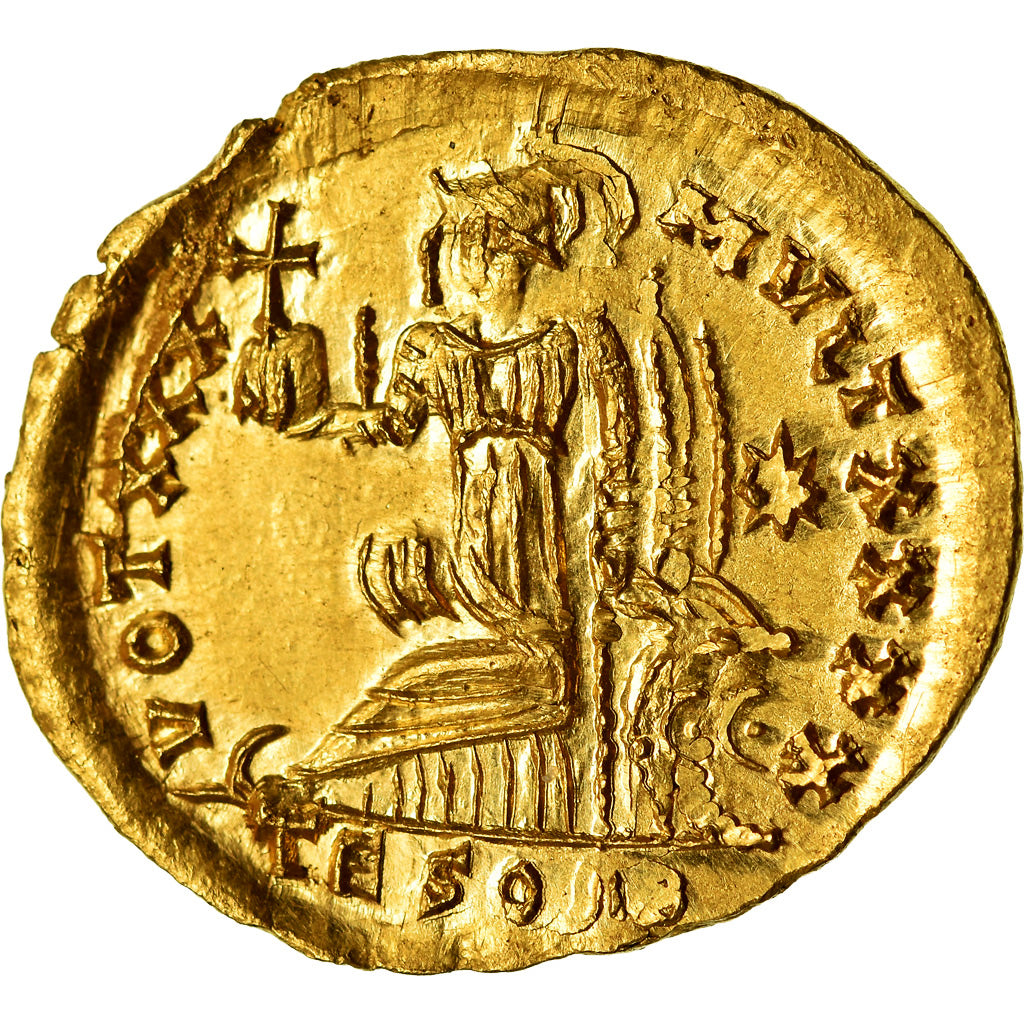 Coin, Theodosius II, Solidus, Thessalonica, MS(63), Gold, RIC:366