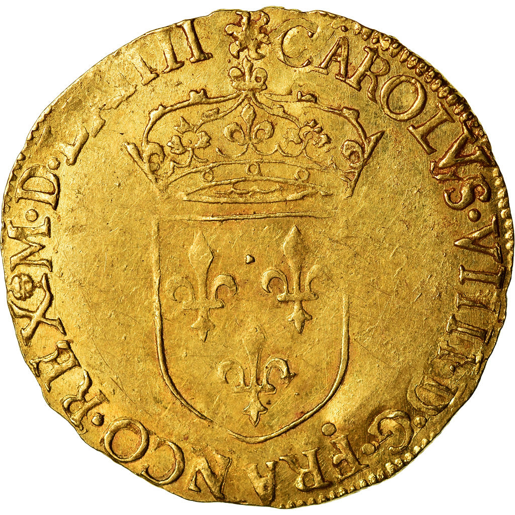 Moeda, França, Charles IX, Ecu d'or, 1564, Rouen, AU(50-53), Dourado