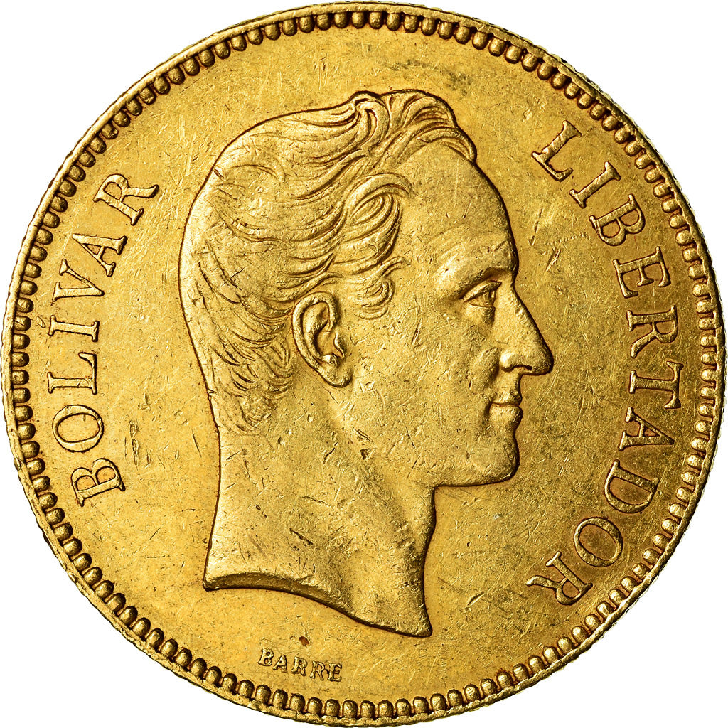 Munten, Venezuela, 100 Bolivares, 1887, Caracas, ZF, Goud, KM:34