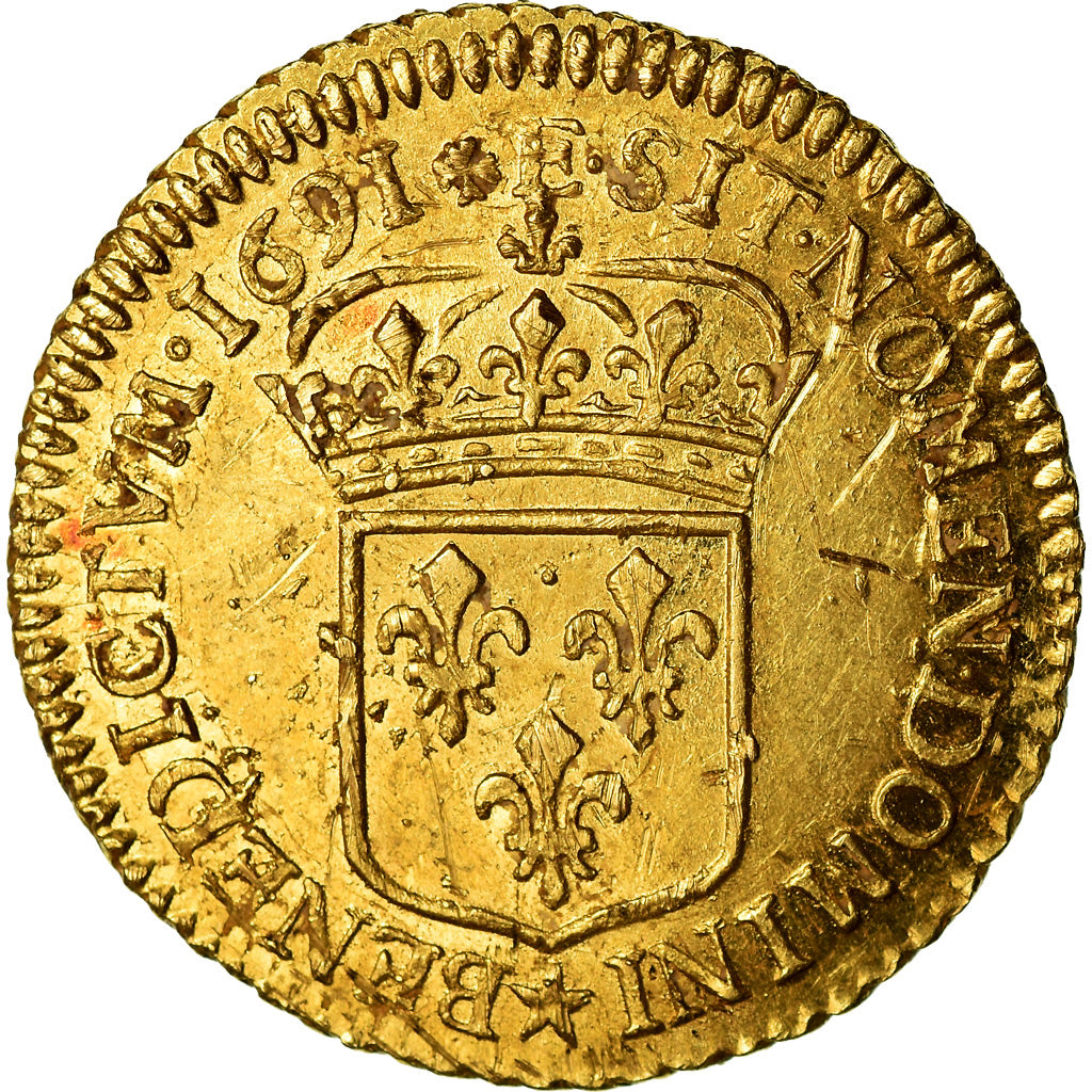 Monnaie, France, Louis XIV, 1/2 Louis d'or à l'écu, 1/2 Louis d'or, 1691