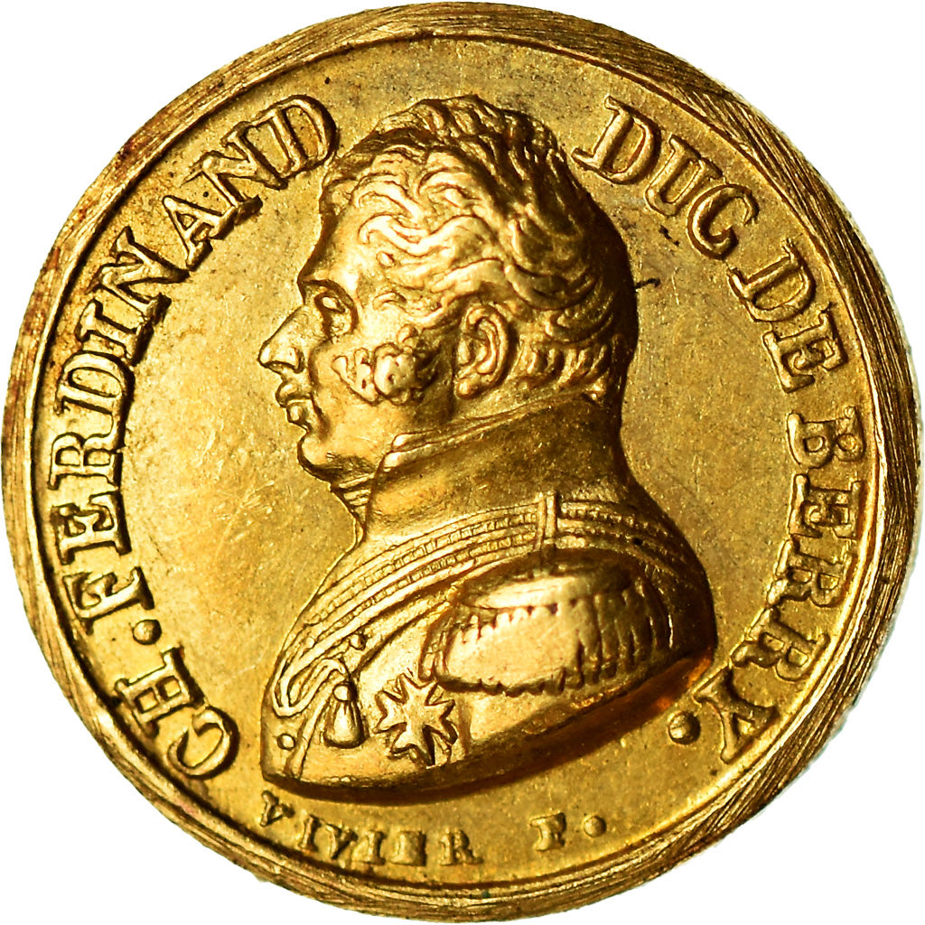 France, Quinaire, Duc et Duchesse de Berry, Henri V, 1820, SUP, Or