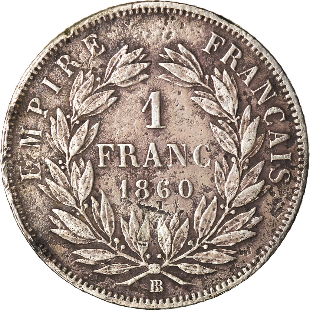 Moneta, Francia, Napoleon III, Napoléon III, Franc, 1860, Strasbourg, MB+
