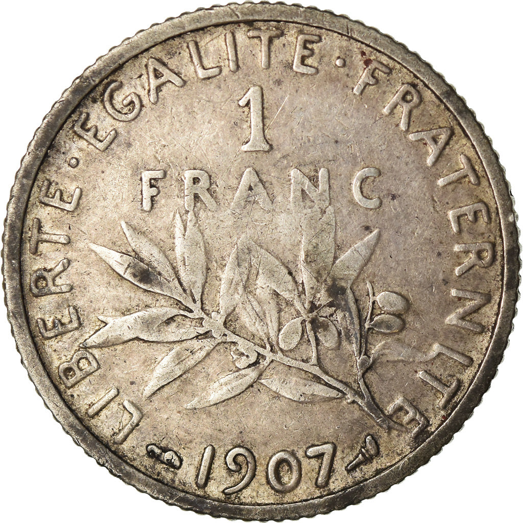 Coin, France, Semeuse, Franc, 1907, Paris, VF(30-35), Silver, KM:844.1