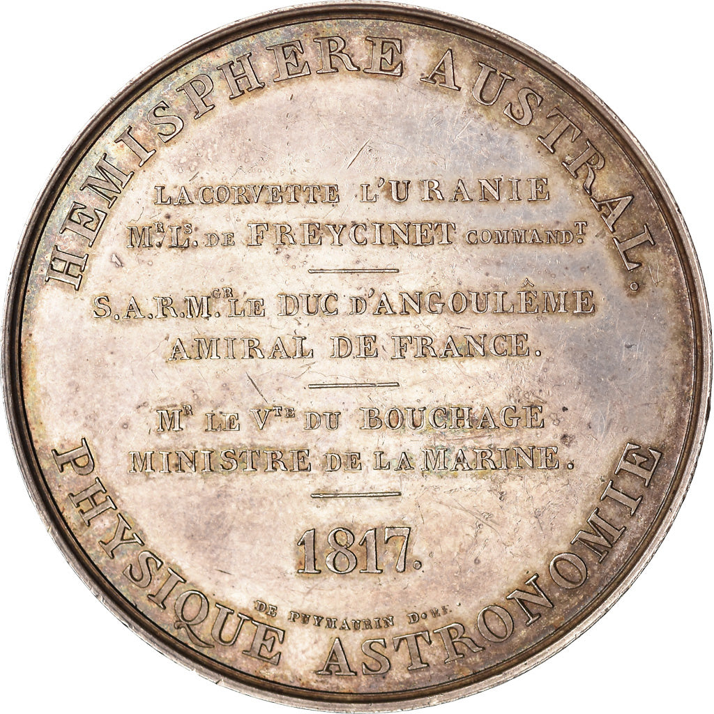 France, Medal, Louis XVIII, Tour du Monde, La Corvette, L'Uranie, 1817, Andrieu