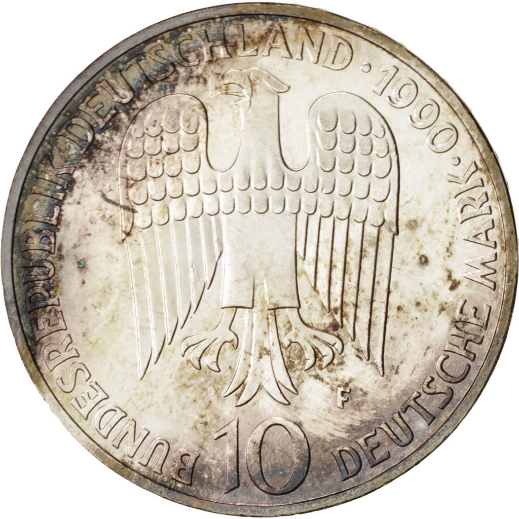 GERMANY - FEDERAL REPUBLIC, 10 Mark, 1990, Stuttgart, Germany, Silver, KM:174