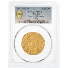 Coin, France, Charles VII, Royal d'or, Bourges, PCGS, MS64, Gold, graded