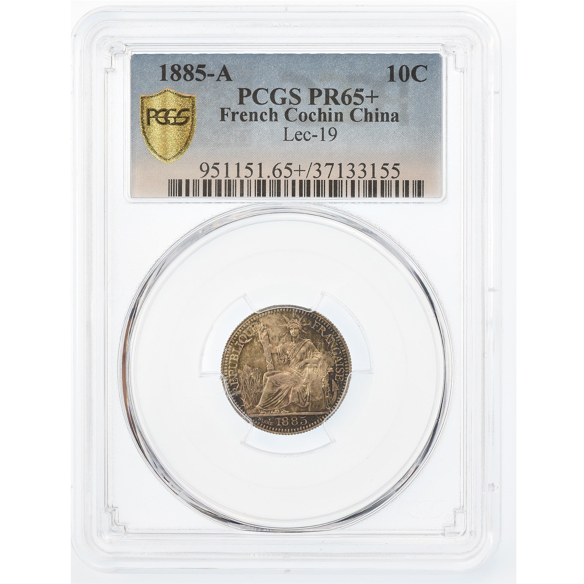 Coin, FRENCH COCHIN CHINA, 10 Cents, 1885, Paris, PCGS, PR65+, Silver, KM:4