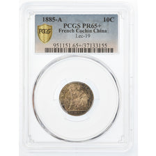 Coin, FRENCH COCHIN CHINA, 10 Cents, 1885, Paris, PCGS, PR65+, Silver, KM:4