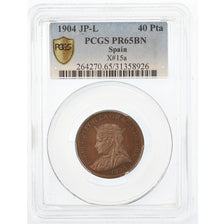 Coin, Spain, Isabel II, 40 Pesetas, 1904, PCGS, PR65BN, Bronze, KM:15b, graded